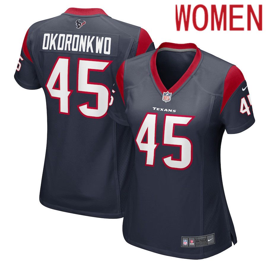 Women Houston Texans 45 Ogbonnia Okoronkwo Nike Navy Game Player NFL Jersey
